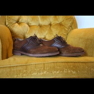 Men's FRYE Jim Suede & Leather Saddle Shoe, Brown/Red 8 1/2D